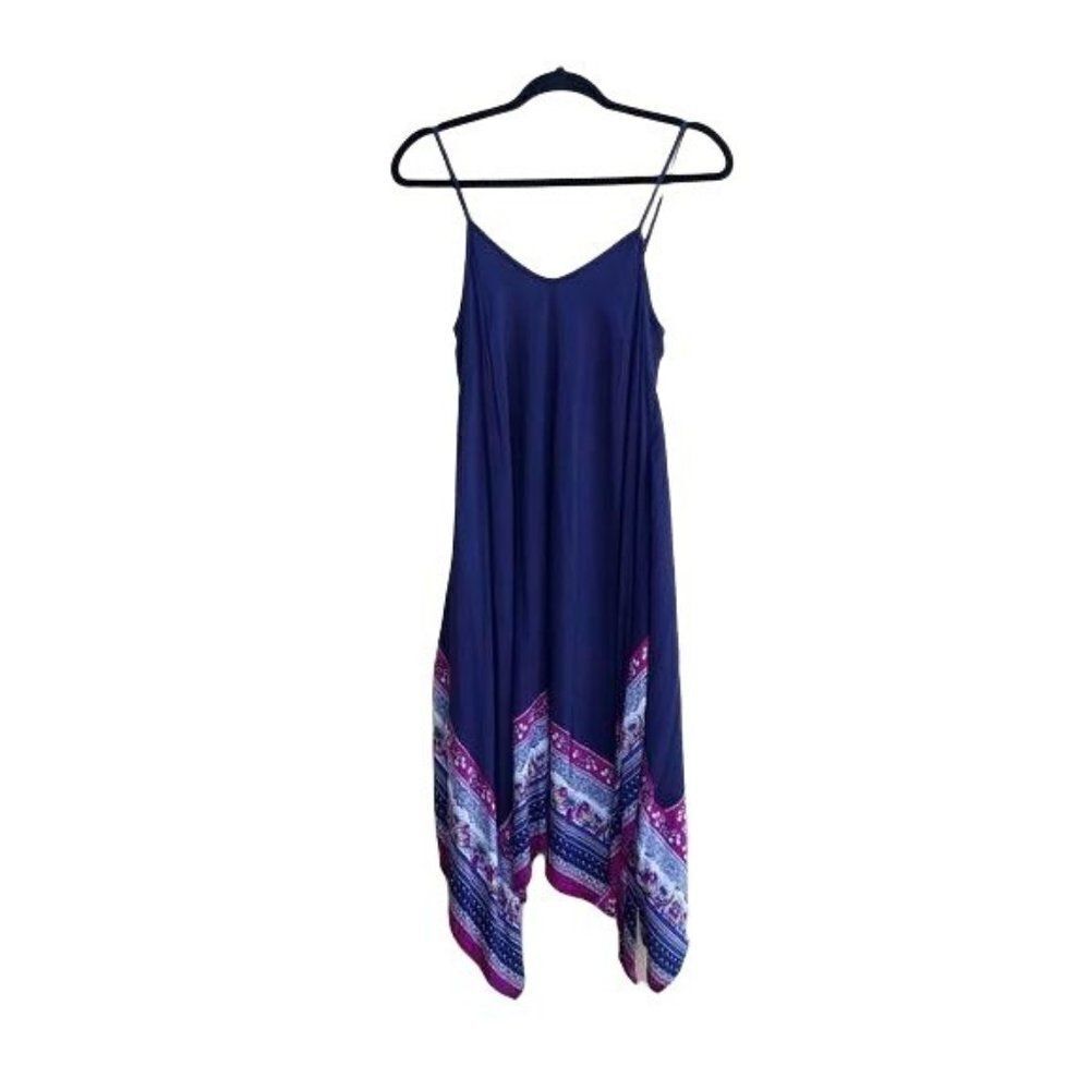 Entro Boho Slip Dress Bandana Print Flowy Handkerchief SharkBite Hem Blue Sz S‎